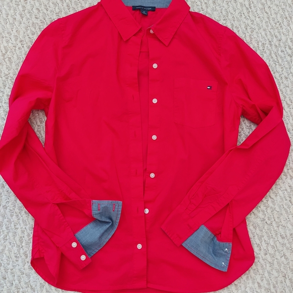 Tommy Hilfiger Women's Bright Red Button-Down Shirt - Picture 1 of 4
